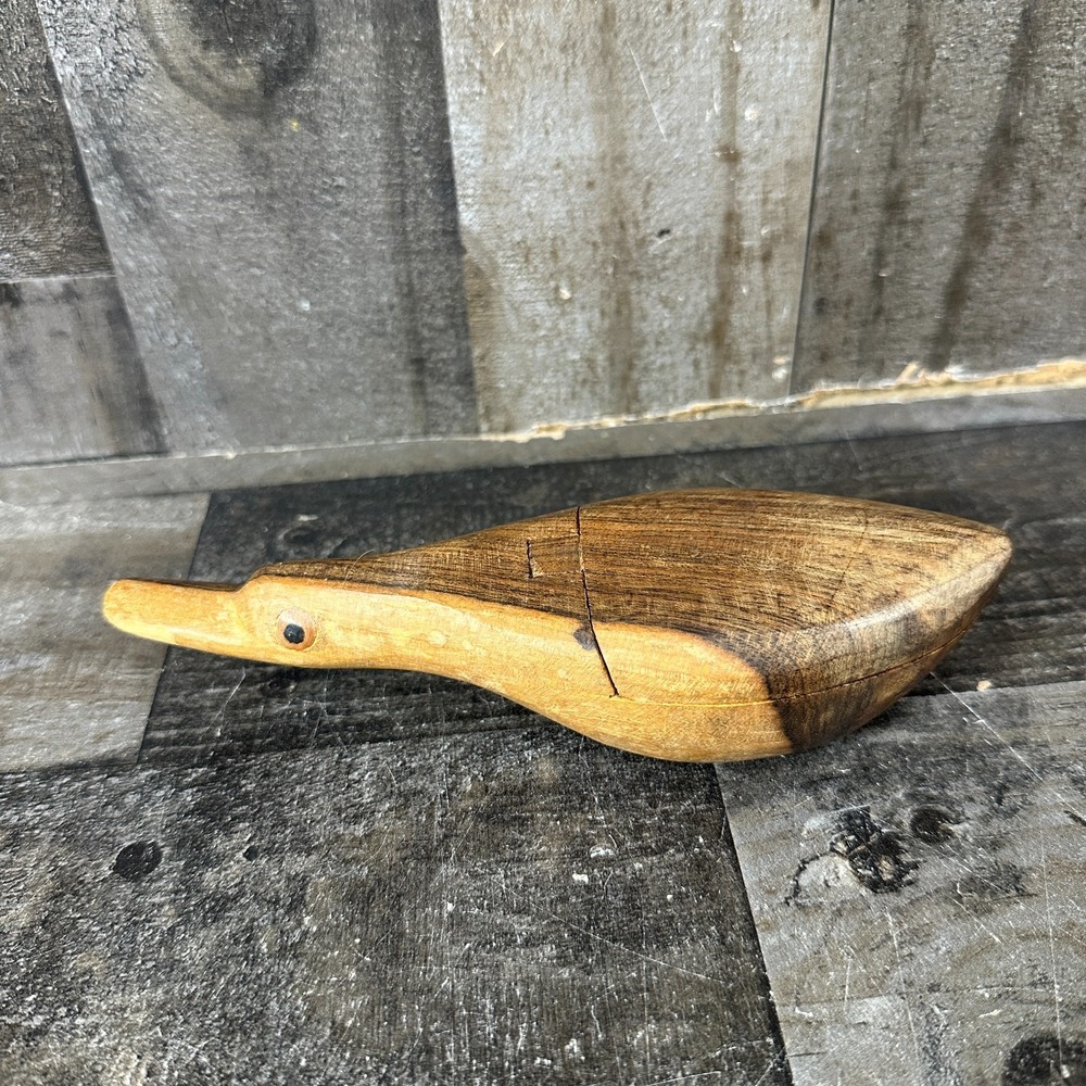 Hand Carved Bird Box Folk Art Duck Storage